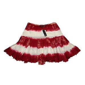 Chaudry KC‎ Womens Size L Red White Boho Crinkle Festival Tie Dye Skirt ~ NWT
